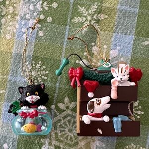 Hallmark Black and White Cat and Santa’s Best Christmas ornaments (vintage).
